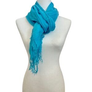 Turquoise Blue Women’s Sheer Fringe Multi-purpose Gauze Scarf Wrap Sarong O|S